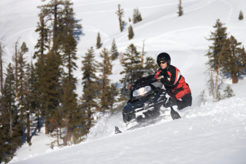 Man Riding a Snowmobile