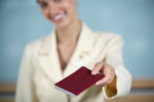 Woman Handing Over Passport